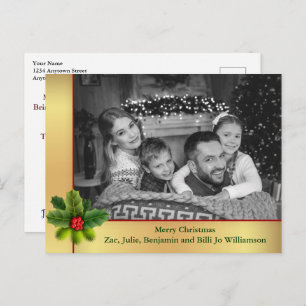 Auto Black and White Photo Gold Frame Christmas Postcard