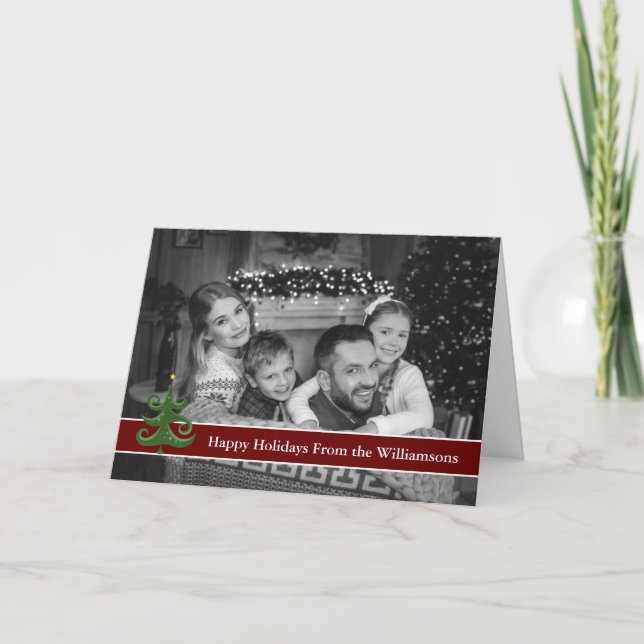Auto Black and White Photo With Christmas Tree Holiday Card (Front)