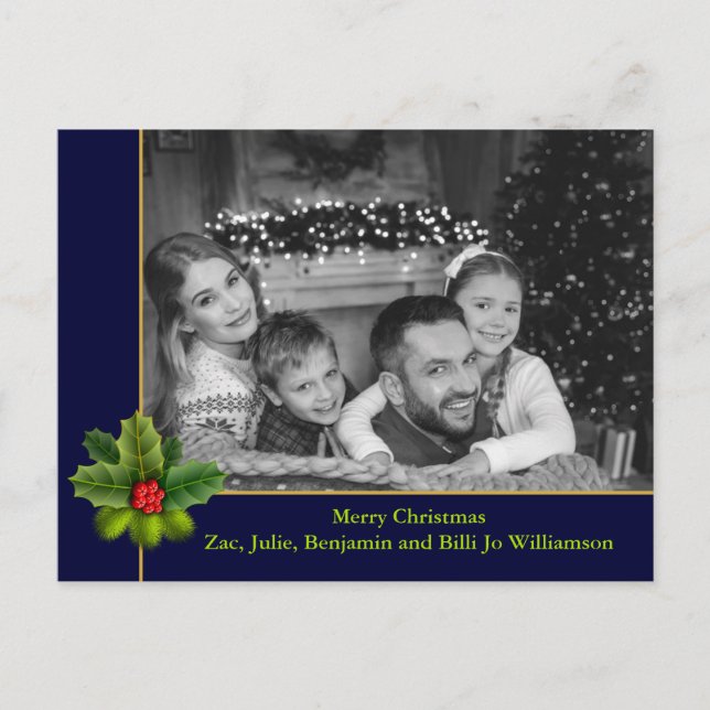 Auto Black and White Photo With Holly Frame Photo Postcard (Front)