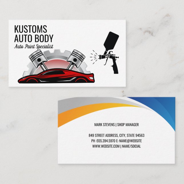 Auto Body Paint and Car Repair Business Card (Front/Back)