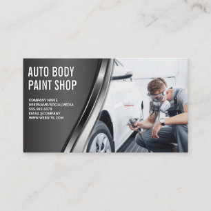 Auto Body Paint Garage Shop   Worker Spraying Business Card