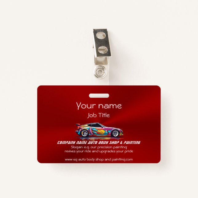 Auto body shop and precision painting ID badge (Front with Clip)