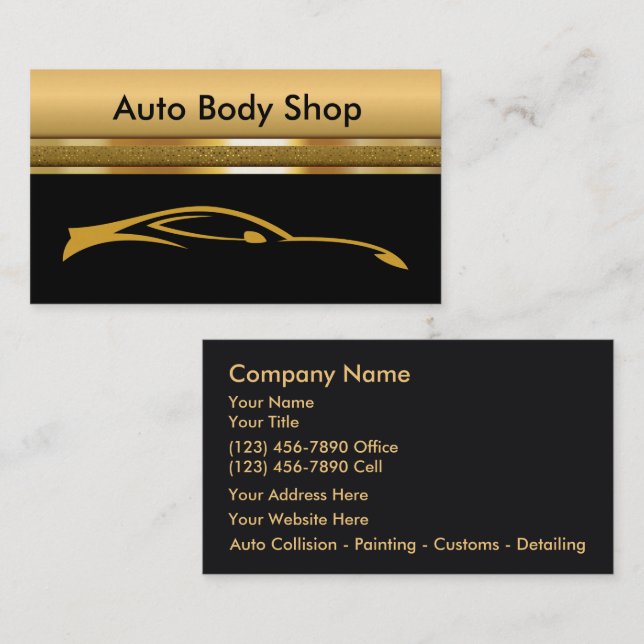 Auto Body Shop Black And Golden Business Cards (Front/Back)