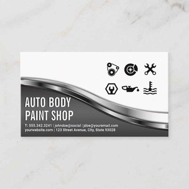 Auto Body Shop | Car Service Icons Business Card (Front)