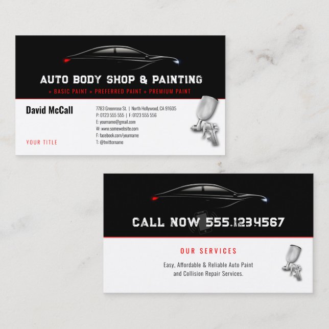 Auto Body Shop & Painting | Paint Sprayer Business Card (Front/Back)