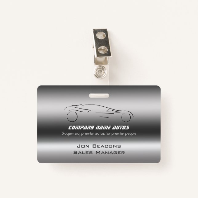 Auto Car on Brushed Steel - Sportscar template ID Badge (Front with Clip)