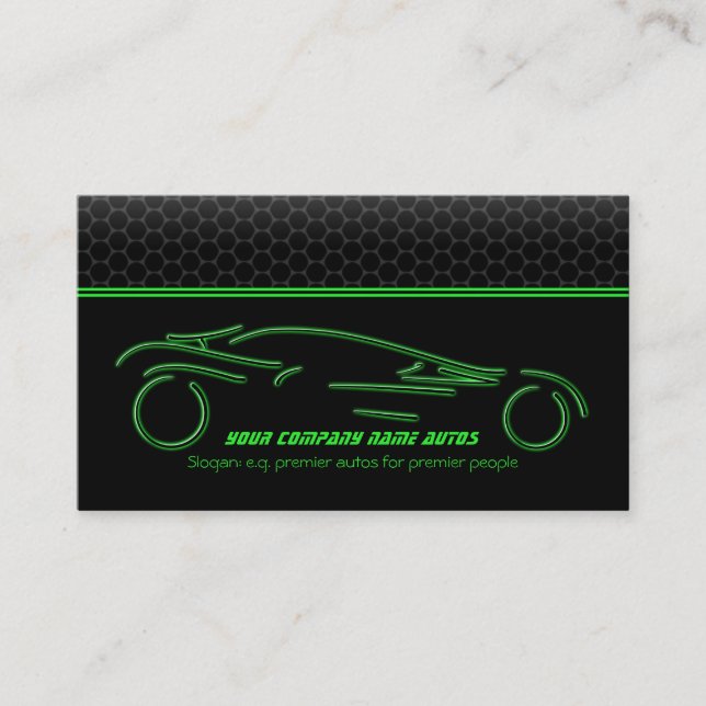 Auto Car on Metallic - Green line Sportscar Business Card (Front)