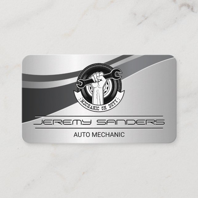 Auto Car Repair Logo | Mechanic on Duty Business Card (Front)