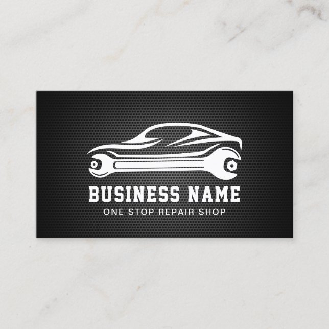 Auto Car Repair Metallic Automotive Mechanic Business Card (Front)