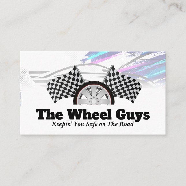 Auto Car Tire Chequered Racing Flag Business Card (Front)