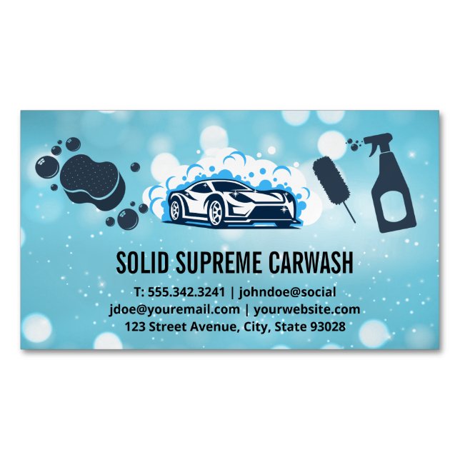 Auto Car Wash Cleaning Services Magnetic Business Card (Front)
