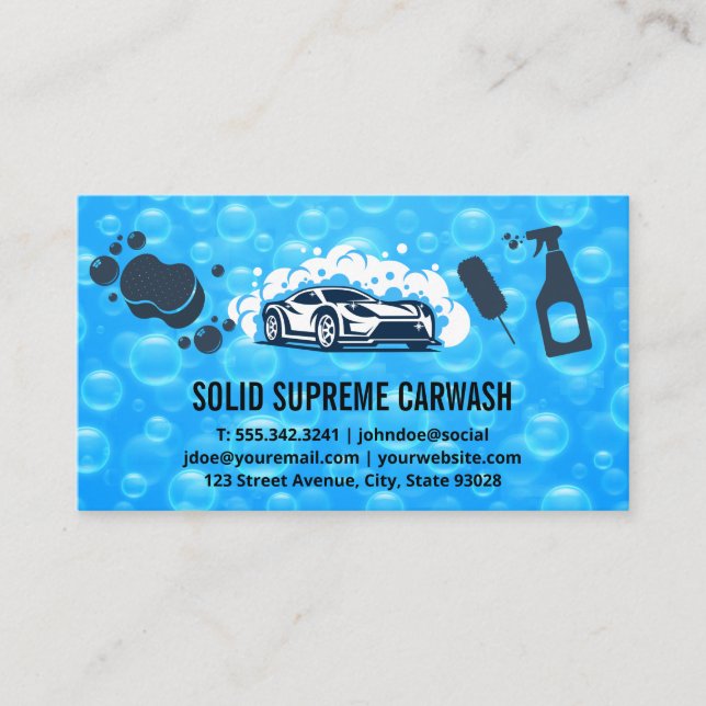 Auto Car Wash Cleaning | Soap Bubbles Business Card (Front)