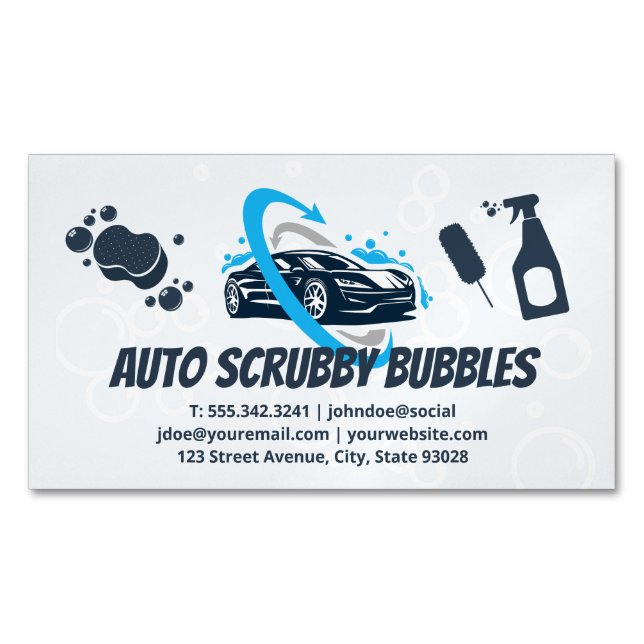 Auto Car Wash | Cleaning Supplies Magnetic Business Card (Front)