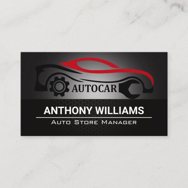 Auto Car Wrench Logo | Metallic Carbon Fibre  Business Card (Front)