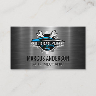 Auto Car Wrench Logo   Silver Metallic Business Card