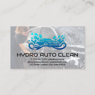 Auto Clean Logo Woman Washing Car Business Card