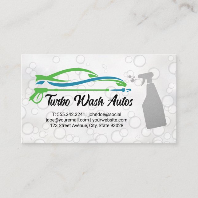 Auto Cleaning Spray | Soap Bubbles Business Card (Front)