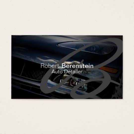 Auto Detailer Monogram Black Car Automotive Business Card