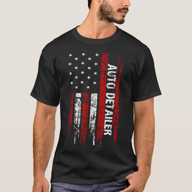 Auto Detailer USA Flag Vehicle Car Detailing T-Shirt (Front)