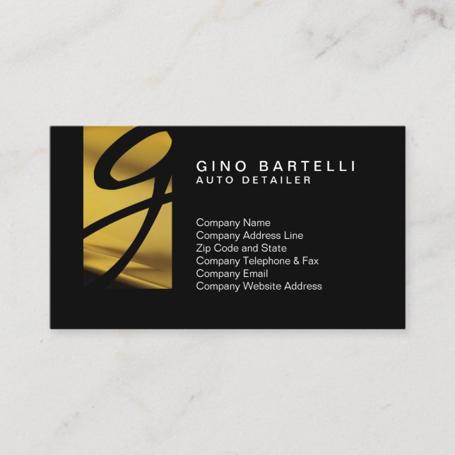 Auto Detailer Yellow Car Monogram Automotive Business Card (Front)