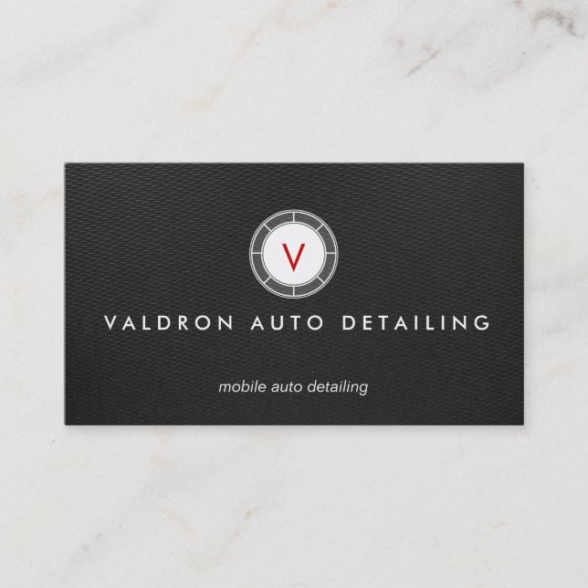 Auto Detailing and Repair Monogram Black Business Card (Front)