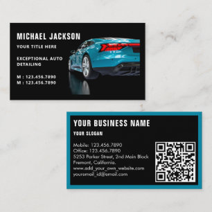 Auto Detailing, Auto Repair, Blue Car QR Code Business Card