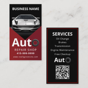 Auto Detailing Automotive Car Repair Red & black Business Card
