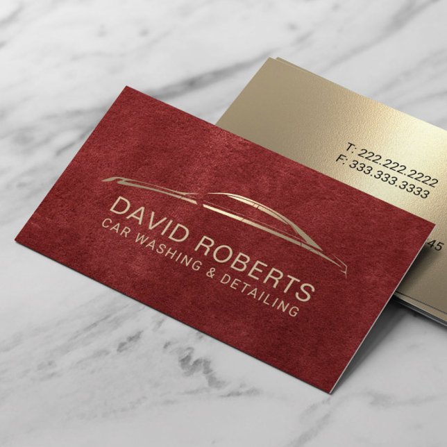 Auto Detailing Automotive Car Repair Red & Gold Business Card (Creator Uploaded)