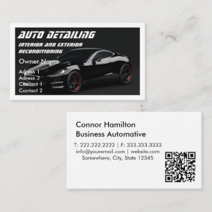 Auto Detailing Automotive Car Wash Black qr code Business Card