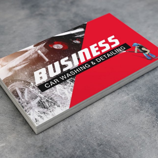 Auto Detailing Automotive Car Wash Red Cleaning Business Card (Creator Uploaded)