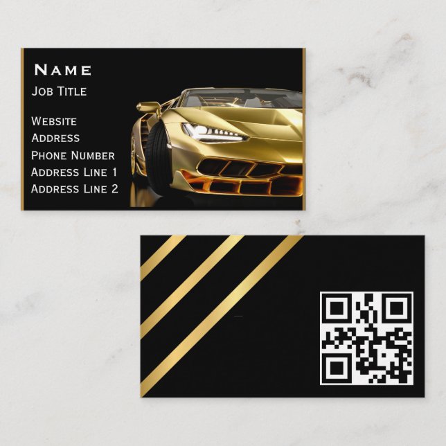 Auto Detailing Automotive Modern Black & Gold Car  Business Card (Front/Back)