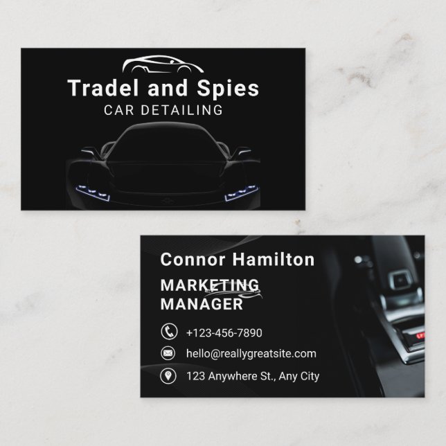Auto Detailing Car Automotive Professional Black  Business Card (Front/Back)