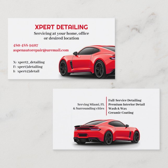 Auto Detailing Car Business Card (Front/Back)