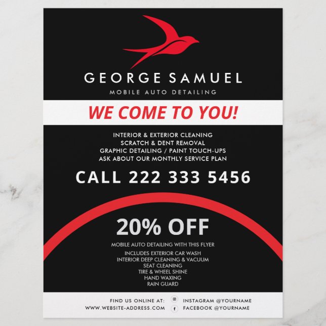 Auto Detailing | Car Repair Shop Flying Bird Logo Flyer (Front)