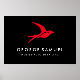 Auto Detailing   Car Repair Shop Flying Bird Logo Poster