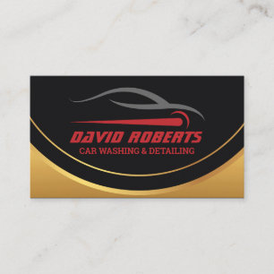 Auto Detailing Car Wash Automotive Black & Gold Business Card