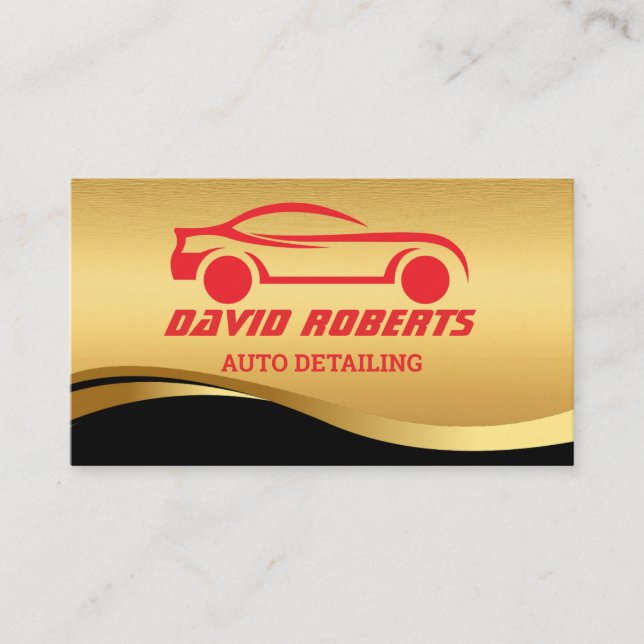 Auto Detailing Car Wash Automotive Black & Golden Business Card (Front)