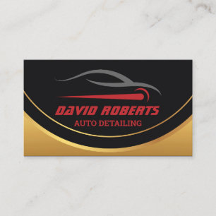 Auto Detailing Car Wash Automotive Black & Red Business Card