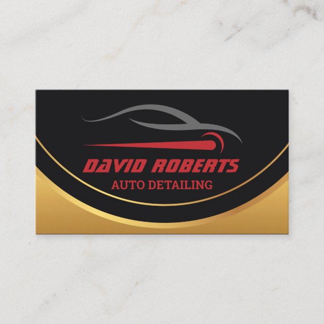 Auto Detailing Car Wash Automotive Black & Red Business Card (Front)