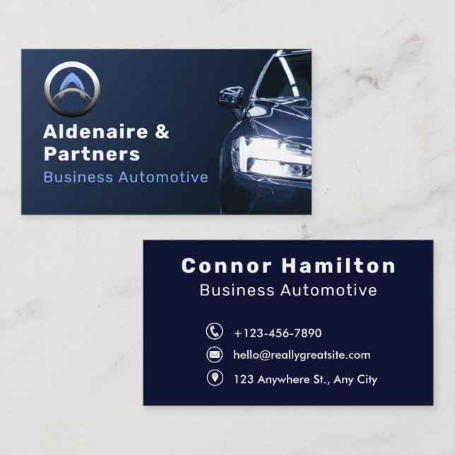 Auto Detailing Car Wash Automotive Modern Blue  Business Card (Front/Back)