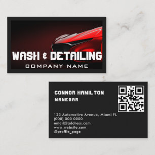 Auto Detailing Car Wash Modern Red Cleaning  Business Card