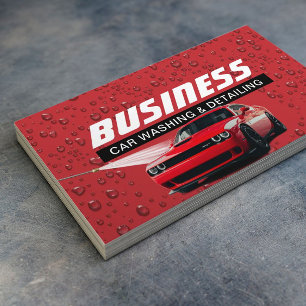 Auto Detailing Car Wash Modern Red Cleaning  Business Card