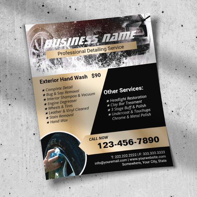 Auto Detailing Car Wash Professional Cleaning Gold Flyer (Creator Uploaded)
