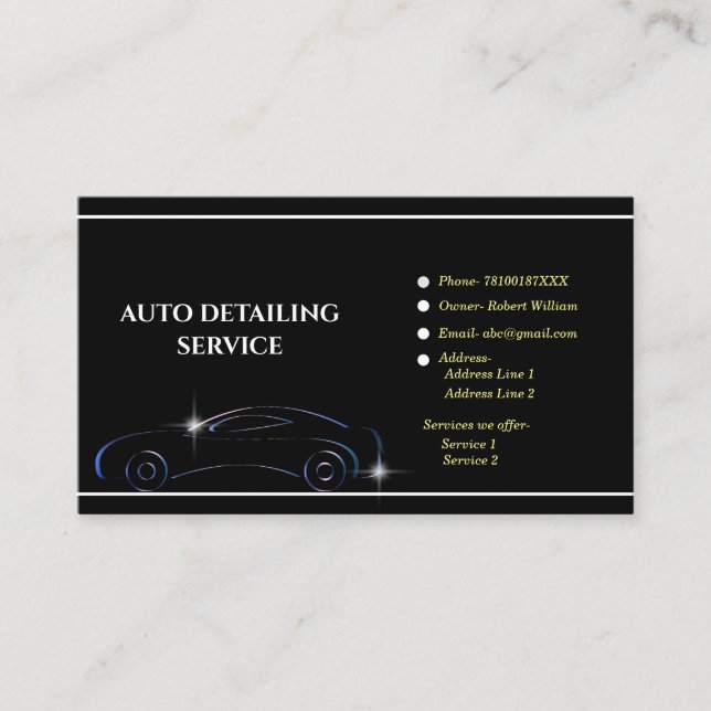 Auto detailing car washing cleaning  business card (Front)