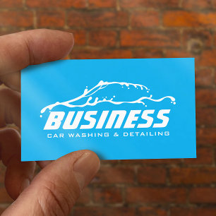Auto Detailing Car Water Outline Blue Automotive Business Card