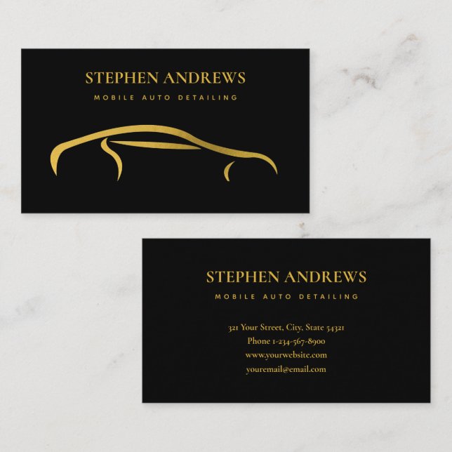 Auto Detailing Cleaning Auto Repair Black Gold Business Card (Front/Back)