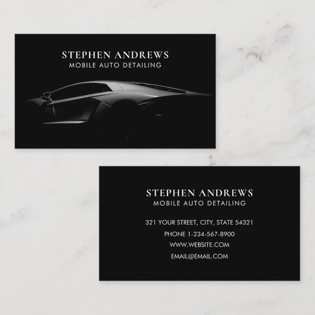 Auto Detailing Cleaning Auto Repair Black Luxury Business Card (Front/Back)