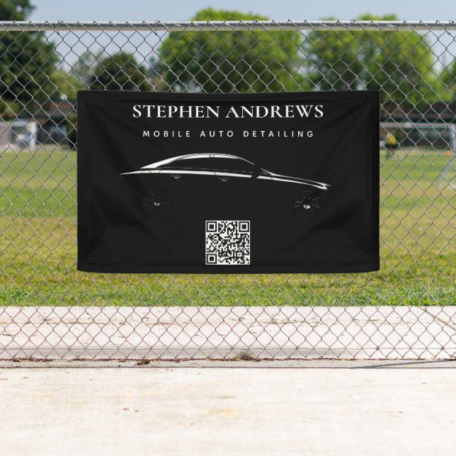 Auto Detailing Cleaning Auto Repair Logo QR Code Banner (Insitu)