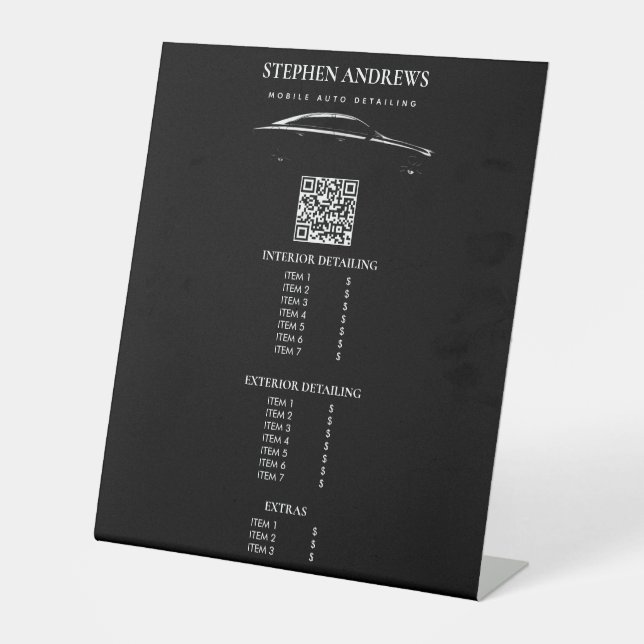 Auto Detailing Cleaning Auto Repair QR Code  Pedestal Sign (Front)