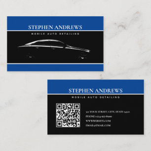 Auto Detailing Cleaning Repair Black Blue QR Code Business Card